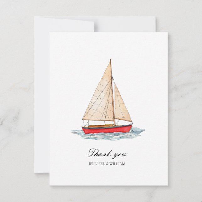 Tarjeta de agradecimiento de boda de barco náutico (Anverso)