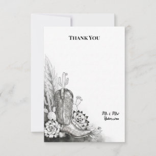 Tarjeta de agradecimiento de boda de cactus con bo