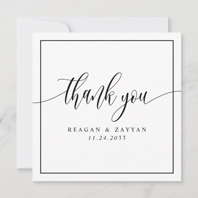 Tarjeta de agradecimiento de Boda de caligrafía bl (Anverso)