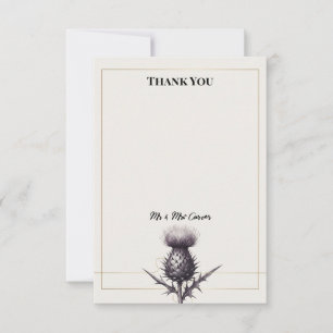 Tarjeta de agradecimiento de boda de cardo monocro