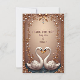 Tarjeta de agradecimiento de boda de cisne en oro