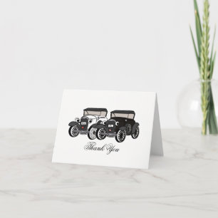 Tarjeta de agradecimiento de boda de coche antiguo