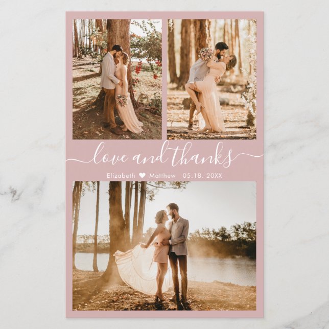 Tarjeta de agradecimiento de Boda de Collage de fo (Anverso)