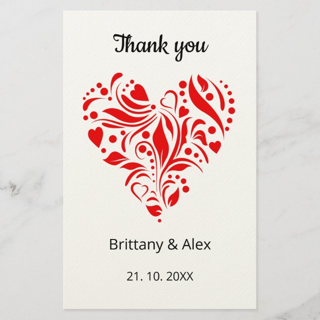 Tarjeta de agradecimiento de boda de corazón simpl (Anverso)