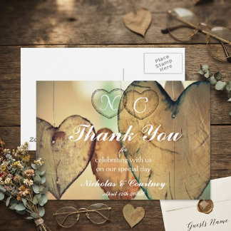Tarjeta de agradecimiento de boda de corazones con