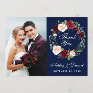 Tarjeta de agradecimiento de boda de corona floral
