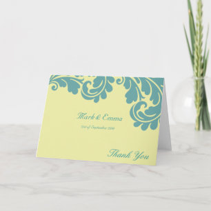 Tarjeta de agradecimiento de boda de damasco amari