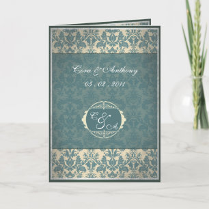 tarjeta de agradecimiento de boda de Damasco azul 