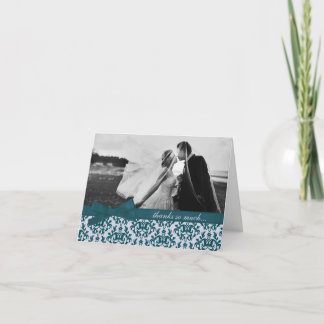 Tarjeta de agradecimiento de boda de damasco azul 
