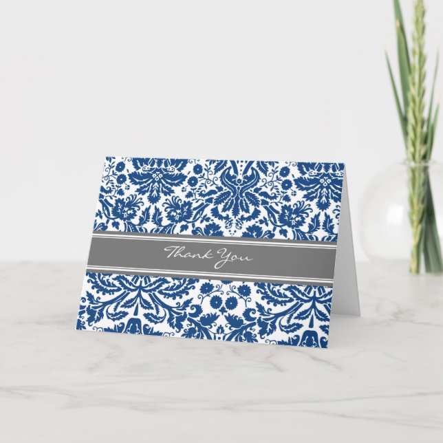 Tarjeta de agradecimiento de boda de Damasco Gris  (Anverso)