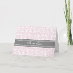 Tarjeta de agradecimiento de boda de damasco gris