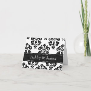 Tarjeta de agradecimiento de boda de damasco negro