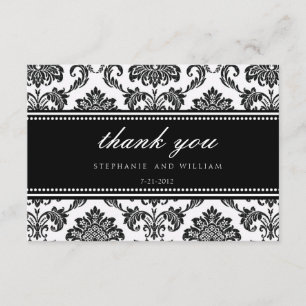 Tarjeta de agradecimiento de boda de damasco negro