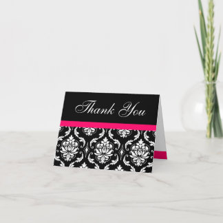 Tarjeta de agradecimiento de boda de damasco rosa