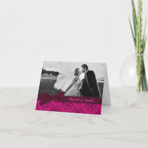 Tarjeta de agradecimiento de boda de damasco rosa 