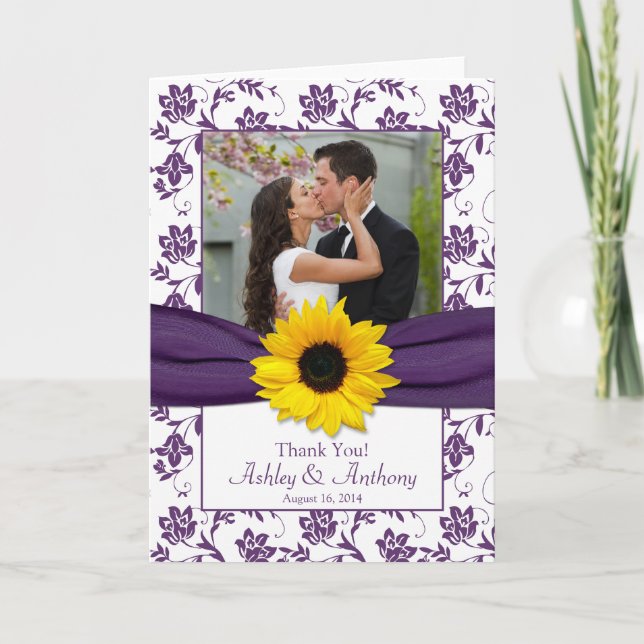 Tarjeta de agradecimiento de boda de Damasco Viole (Anverso)
