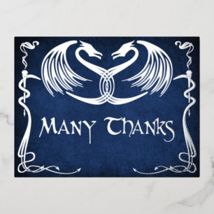 Tarjeta de agradecimiento de boda de dragón azul d