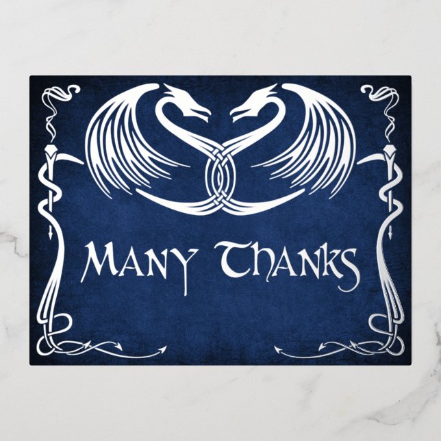 Tarjeta de agradecimiento de boda de dragón azul d (Anverso)