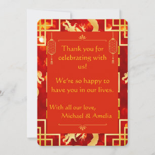 Tarjeta de agradecimiento de boda de dragón rojo y