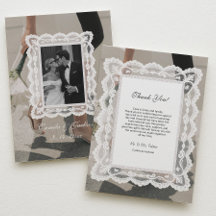 Tarjeta de agradecimiento de boda de encaje con fo