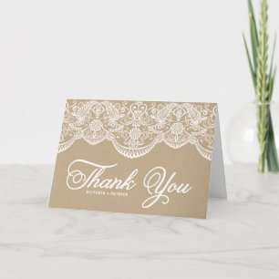 Tarjeta de agradecimiento de boda de encaje de bro