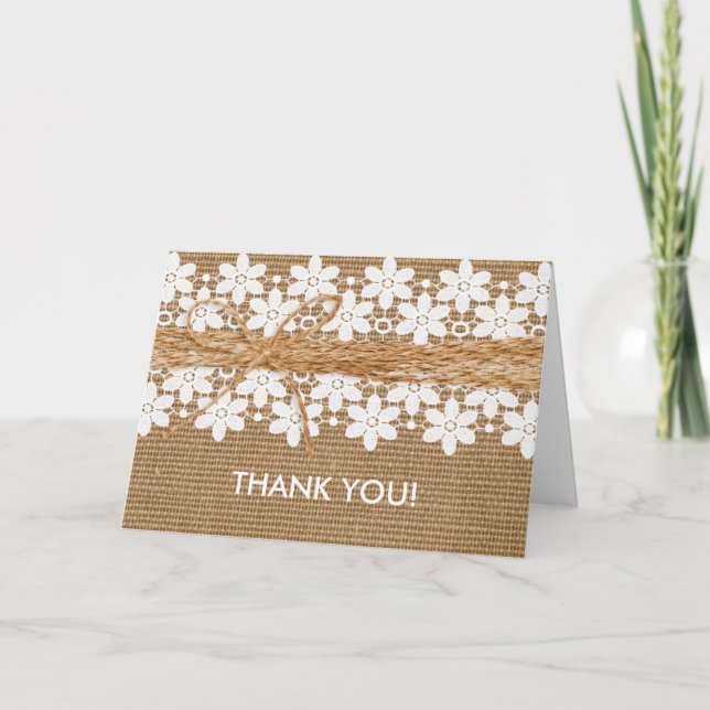 Tarjeta de agradecimiento de boda de encaje rústic (Anverso)