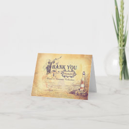 Tarjeta de agradecimiento de boda de faro náutico