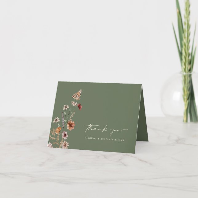 Tarjeta de agradecimiento de boda de flor silvestr (Anverso)