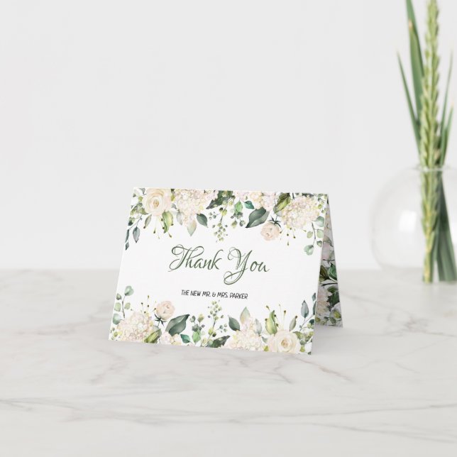 Tarjeta de agradecimiento de Boda de Flores Blanca (Anverso)