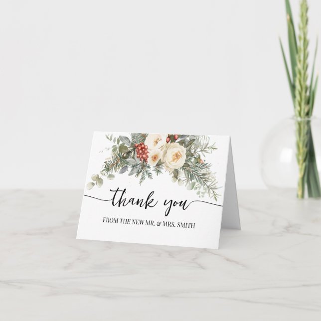 Tarjeta de agradecimiento de boda de flores de inv (Anverso)