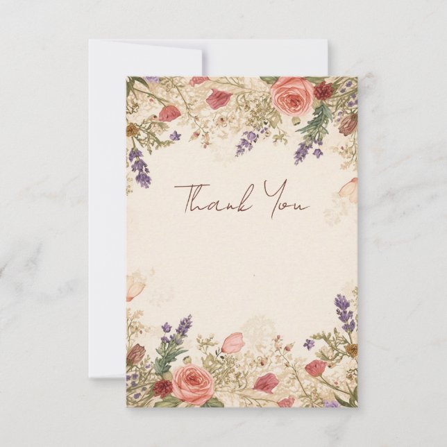 Tarjeta de agradecimiento de boda de flores secas  (Anverso)