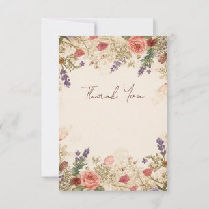 Tarjeta de agradecimiento de boda de flores secas 