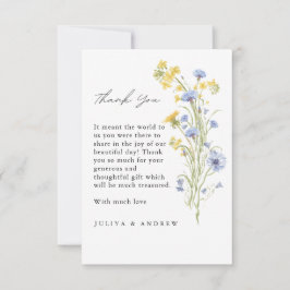 Tarjeta de agradecimiento de boda de flores silves