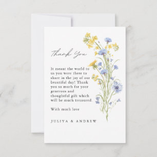 Tarjeta de agradecimiento de boda de flores silves