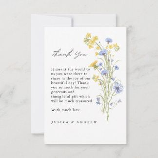 Tarjeta de agradecimiento de boda de flores silves