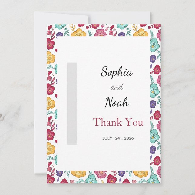 Tarjeta de agradecimiento de boda de flores silves (Anverso)