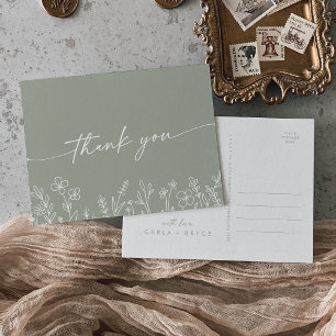Tarjeta de agradecimiento de boda de flores silves