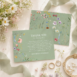 Tarjeta de agradecimiento de boda de flores silves