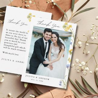 Tarjeta de agradecimiento de boda de flores silves