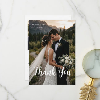 Tarjeta de agradecimiento de boda de foto elegante