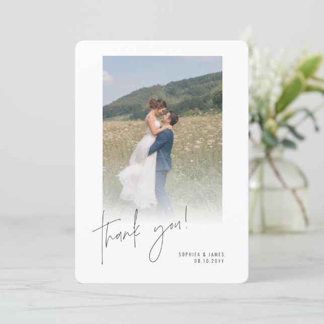 Tarjeta de agradecimiento de boda de foto moderna  (Anverso de pie)