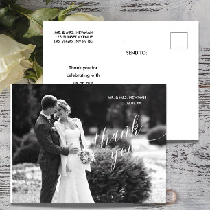 Tarjeta de agradecimiento de boda de foto moderna