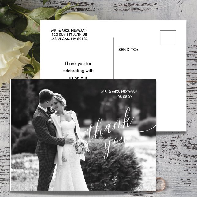 Tarjeta de agradecimiento de boda de foto moderna  (Subido por el creador)