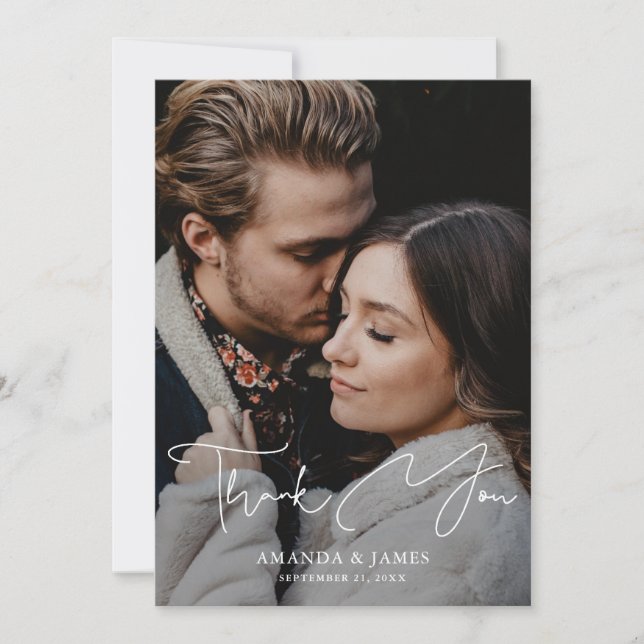 Tarjeta de agradecimiento de Boda de fotos con esc (Anverso)