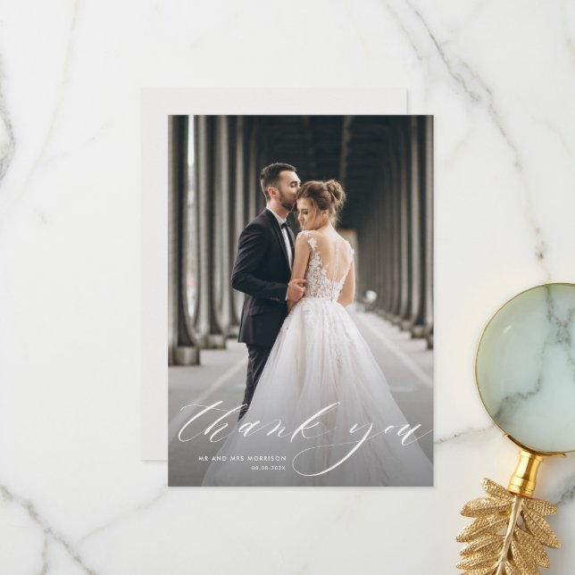 tarjeta de agradecimiento de boda de fotos elegant (Anverso/Reverso In Situ)