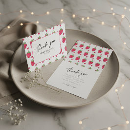 Tarjeta de agradecimiento de boda de fresa rosa ca