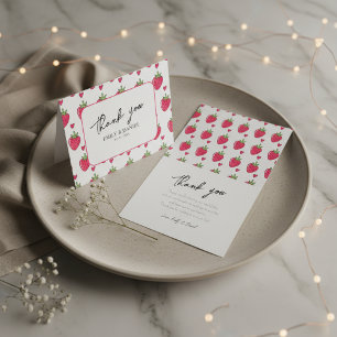 Tarjeta de agradecimiento de boda de fresa rosa ca