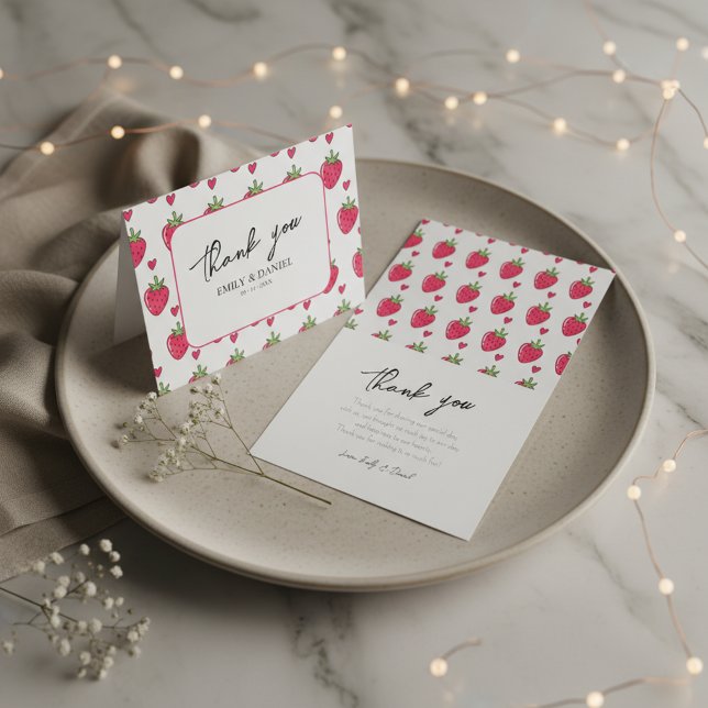 Tarjeta de agradecimiento de boda de fresa rosa ca (Subido por el creador)