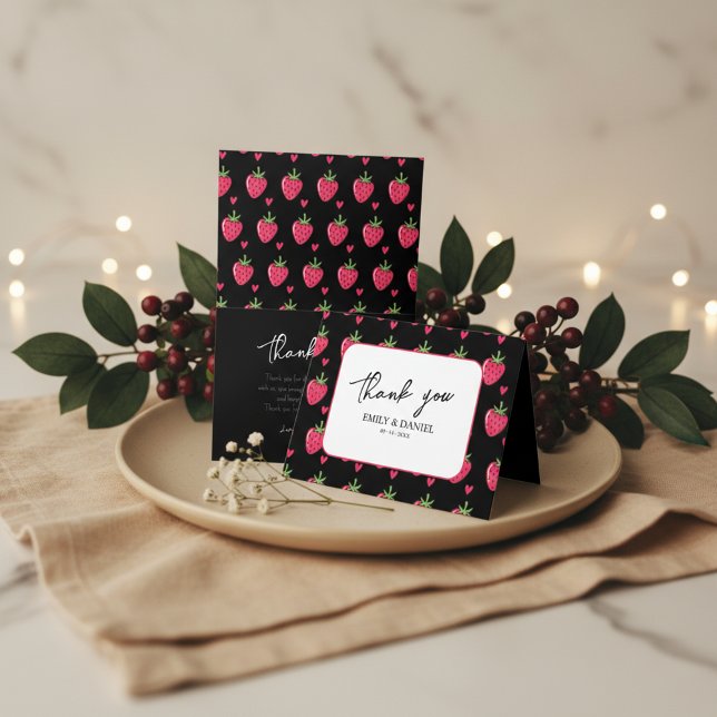 Tarjeta de agradecimiento de boda de fresa rosa ca (Subido por el creador)