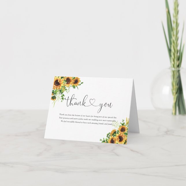 Tarjeta de agradecimiento de boda de girasol (Anverso)